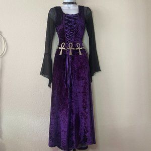 90s goth vampire corset top and skirt set in deep purple velvet